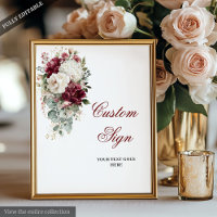 Glam Boho Burgundy White Wedding Custom Sign