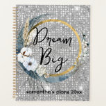 Glam Boho Celestial Moon Faux Silver Glitter Bokeh Planner<br><div class="desc">Customizable name design with glamourous faux silver glitter bokeh background with boho floral moon.</div>