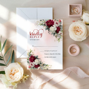 Glam Boho Rouge et Blanc Floral Or Mariage RSVP