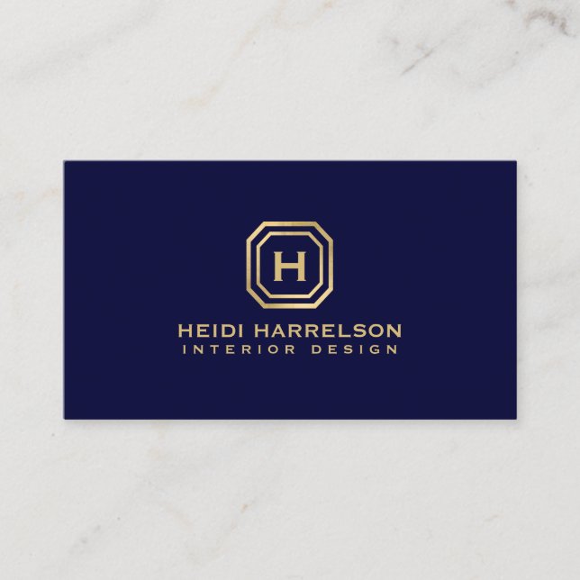 Glam Box Logo Monogram on Dark Blue Designer Business Card (Front)