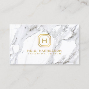 Glam Box Logo Monogram White Marble Business Card