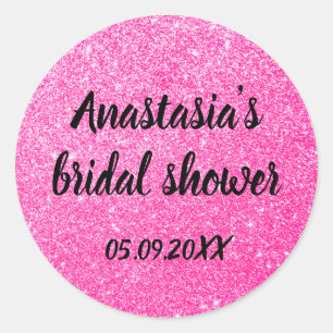 Glam Bridal Shower Hot Pink Glitter Sparkles Name Classic Round Sticker