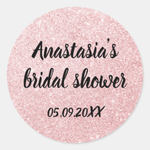 Glam Bridal Shower Pink Rose Gold Glitter Sparkles Classic Round Sticker