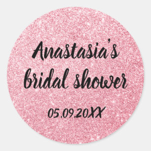 Glam Bridal Shower Pink Rose Gold Glitter Sparkles Classic Round Sticker