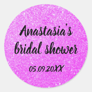 Glam Bridal Shower Purple Glitter Sparkles Name Classic Round Sticker