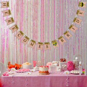 Glam Bride Pink Gold Sparkle Sprinkle Shower Party Bunting Flags