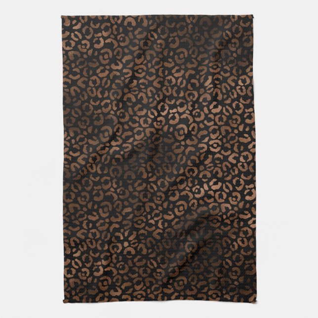 Glam Brown Black Leopard Print Kitchen Towel (Vertical)