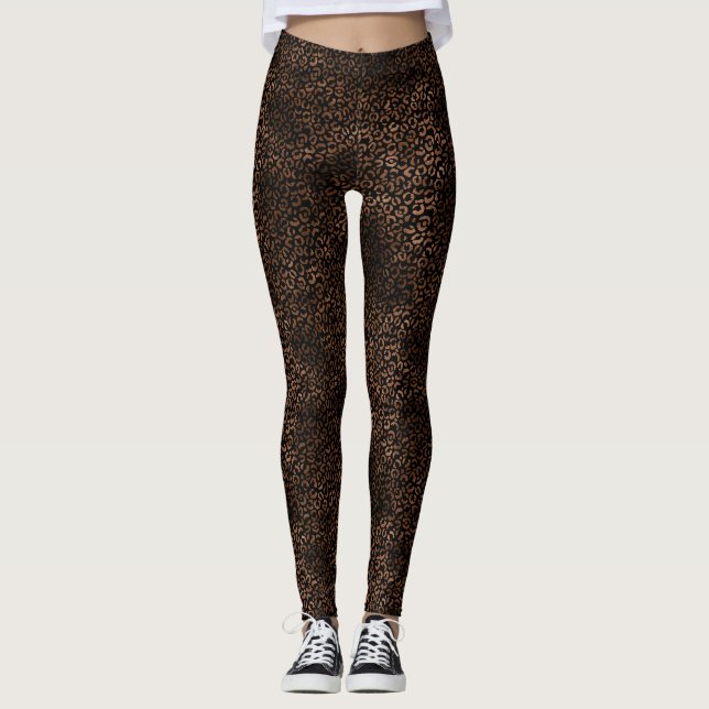 Glam Brown Black Leopard Print Leggings (Front)