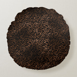 Glam Brown Black Leopard Print Zebra Print Round Pillow