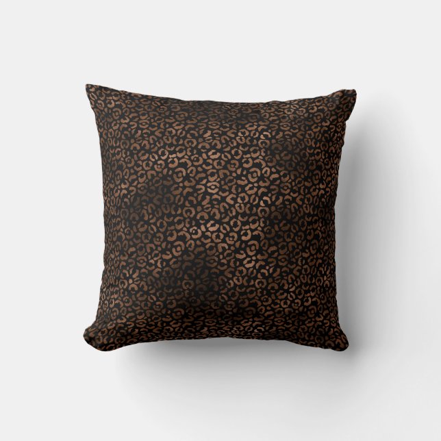 Glam Brown Black Leopard Print Zebra Print Throw Pillow (Front)