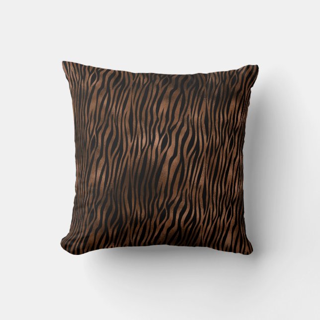 Glam Brown Black Zebra Print Throw Pillow (Front)