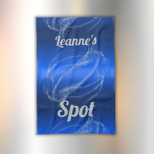 Glam Brushed Metal and Glitter Blue Monogram   Kitchen Towel