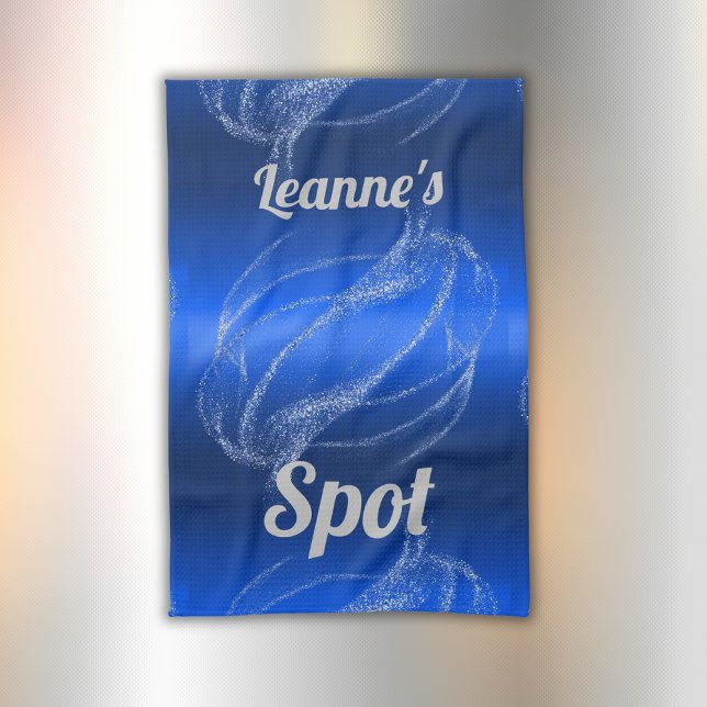 Glam Brushed Metal and Glitter Blue Monogram | Kitchen Towel (Creator Uploaded)