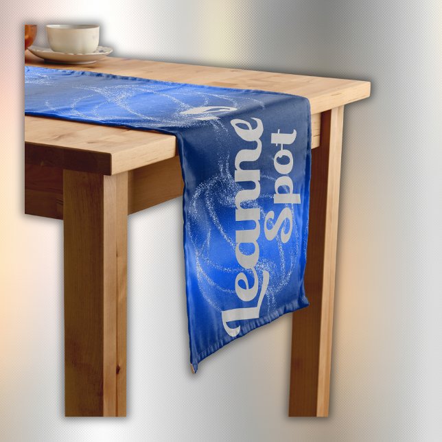 Glam Brushed Metal and Glitter Blue Monogram | Medium Table Runner (Creator Uploaded)