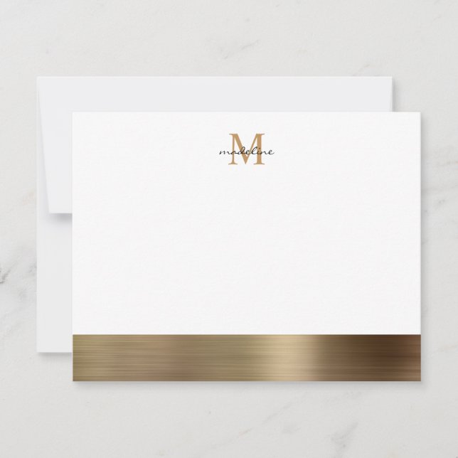 Glam Brushed Metal Gold Girly Monogram Card (Front)
