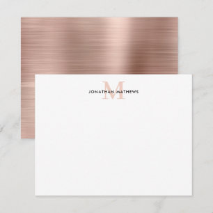 Glam Brushed Metal Rose Gold Classic Monogram Card