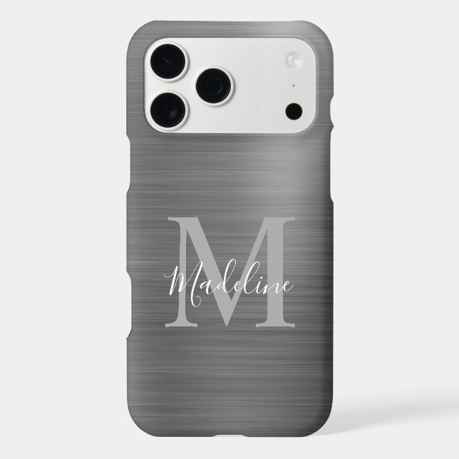 Glam Brushed Metallic Argent Gris Monogramme (Verso)