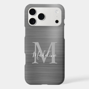 Glam Brushed Metallic Silver Grey Monogram