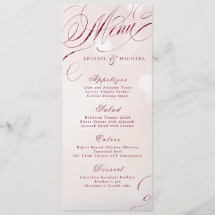 Glam burgundy calligraphy vintage wedding menu