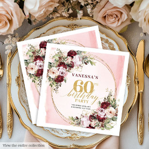Glam Burgundy Gold Floral Elegant 60th Napkins