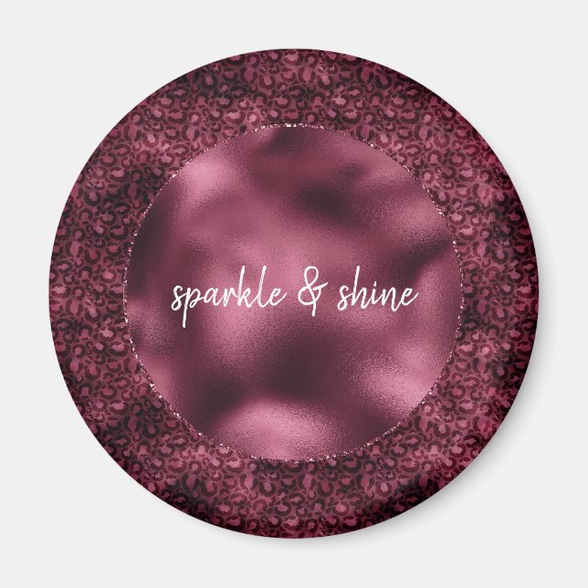 Glam Burgundy Leopard Print Magnet (Front)