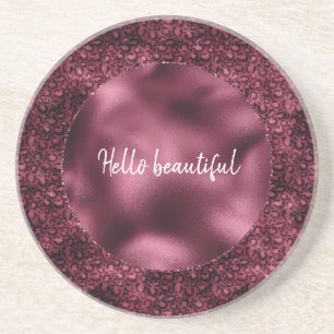 Glam Burgundy Leopard Print Personalized Coaster