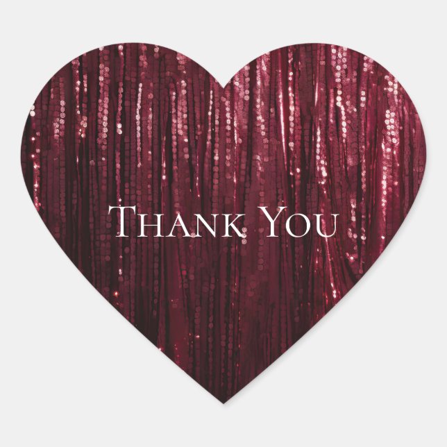 Glam Burgundy Red Glitzy Wedding Heart Sticker (Front)