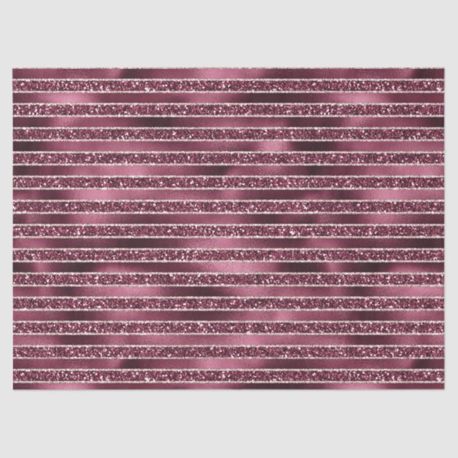 Glam Burgundy Red Rose Blush Glitter Stripes   Tissue Paper (Front)