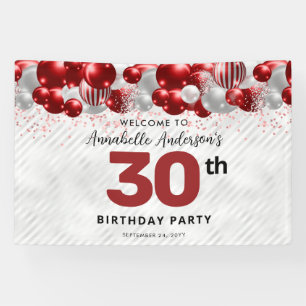 Glam Burgundy Red Silver Balloon Glitter Welcome Banner