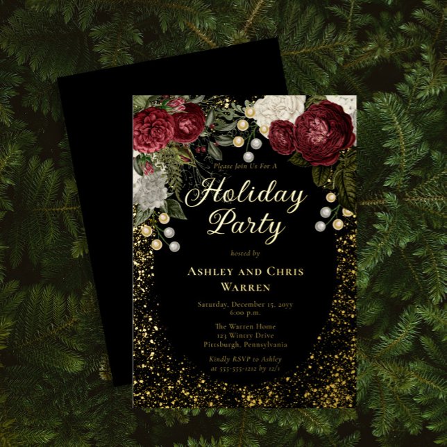 Glam Burgundy Rose Floral Christmas Holiday Party (Creator Uploaded)