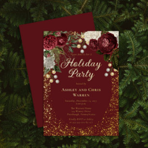 Glam Burgundy Rose Floral Christmas Holiday Party