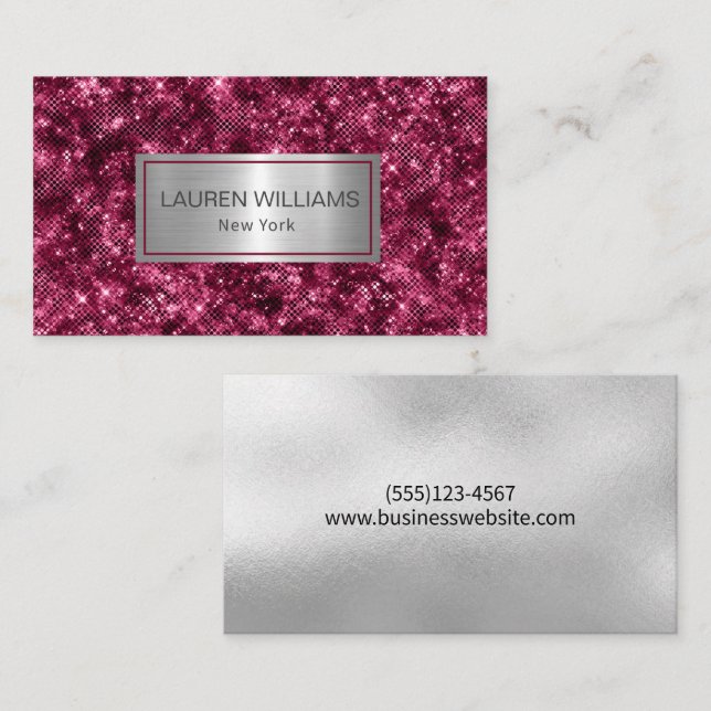 Glam Burgundy Sparkle Glitter Design Business Card (Front/Back)