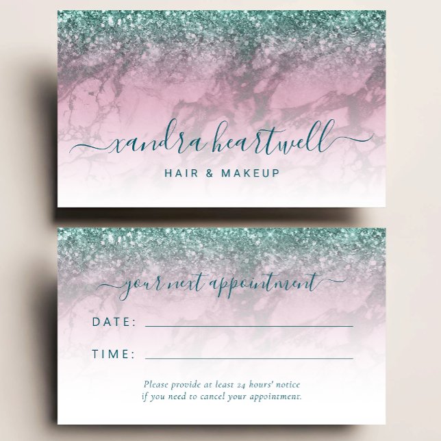Glam Burgundy Teal Script Stylist Appointment Business Card (Creator Uploaded)