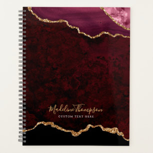 Glam Burgundy Velvet Agate Géode Gold Script