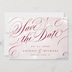 Glam burgundy vintage calligraphy save the date