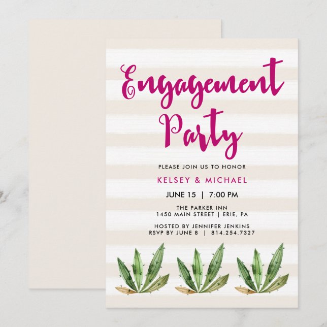 Glam Cactus Engagement Party Invitation (Front/Back)
