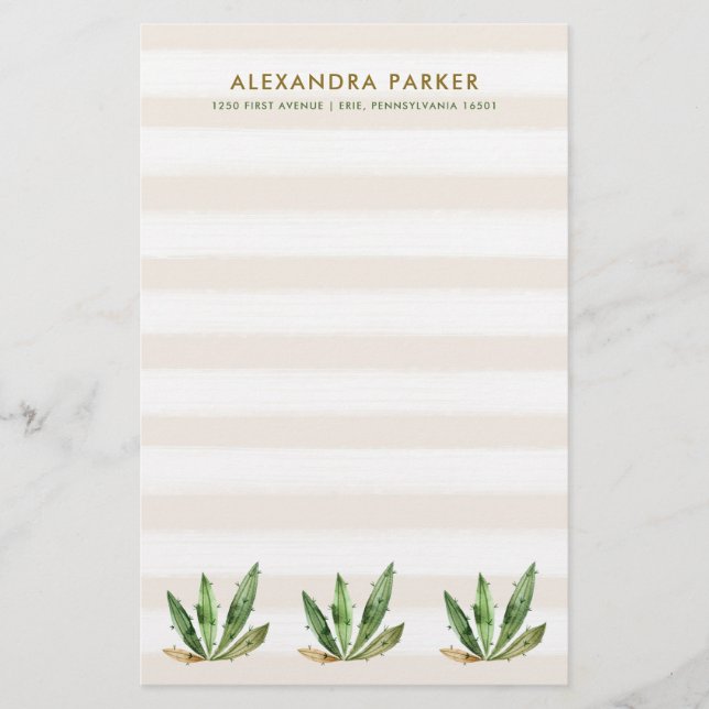 Glam Cactus | Neutral Desert Stripes Stationery (Front)