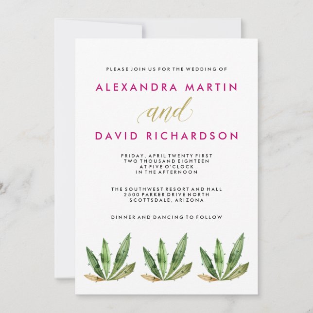 Glam Cactus Wedding Invitation (Front)