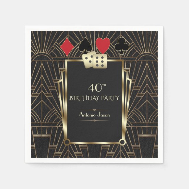 Glam Casino Great Gatsby 40th Poker Birthday Napkin (Front)