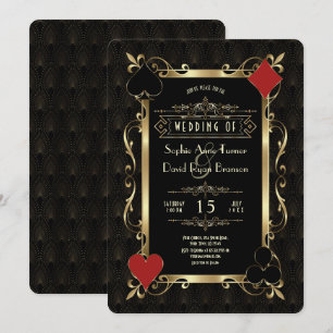 Glam Casino Night Gold Art Deco 20s Gatsby Wedding Invitation