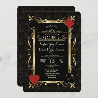 Glam Casino Night Gold Art Deco 20s Gatsby Wedding Invitation