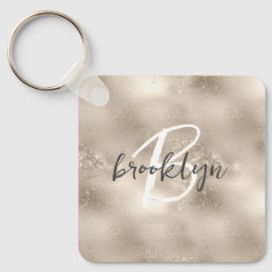 Glam Champagne Gold Glitter Sparkle Monogram  Keychain