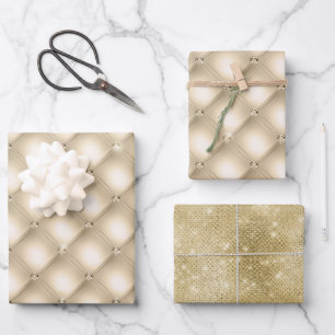 Glam Champagne Gold Glitzy Diamonds Wrapping Paper Sheet