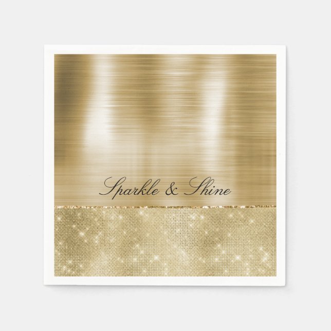 Glam Champagne Gold Glitzy Sparkle Napkin (Front)