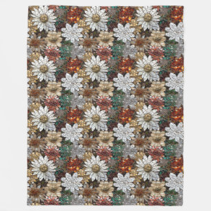 Glam Champagne Gold Red White Flowers Fleece Blanket