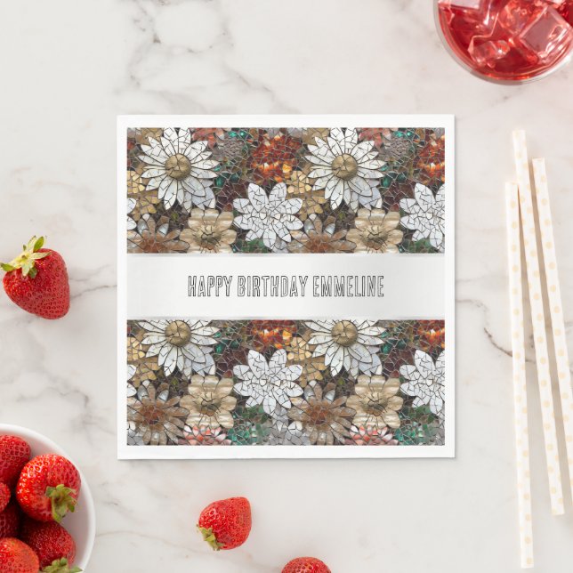 Glam Champagne Gold Red White Flowers Napkin (Insitu)