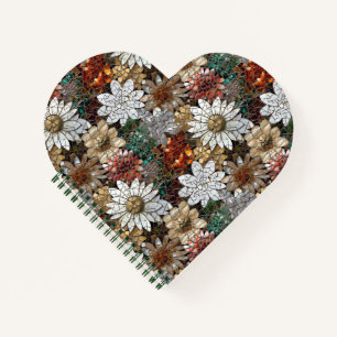 Glam Champagne Gold Red White Flowers Notebook