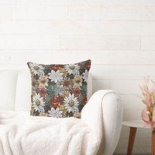 Glam Champagne Gold Red White Flowers Throw Pillow