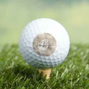 Glam Champagne Gold Script Monogram Golf Balls