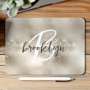 Glam Champagne Gold Trendy Script Monogram  Mouse Pad